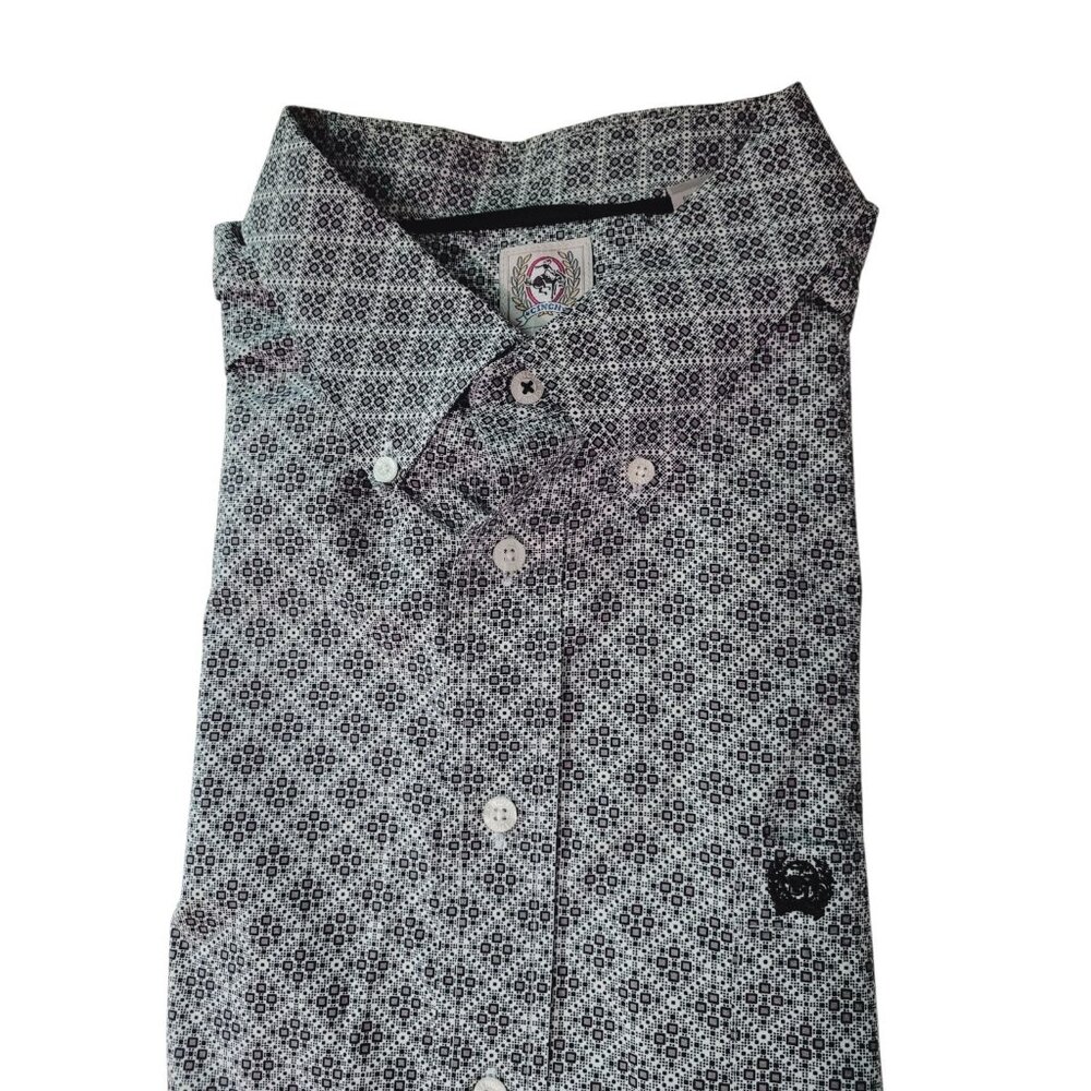 Cinch Shirt Men 2XL Black‎ Print Cotton Button Down Pocket Logo Western